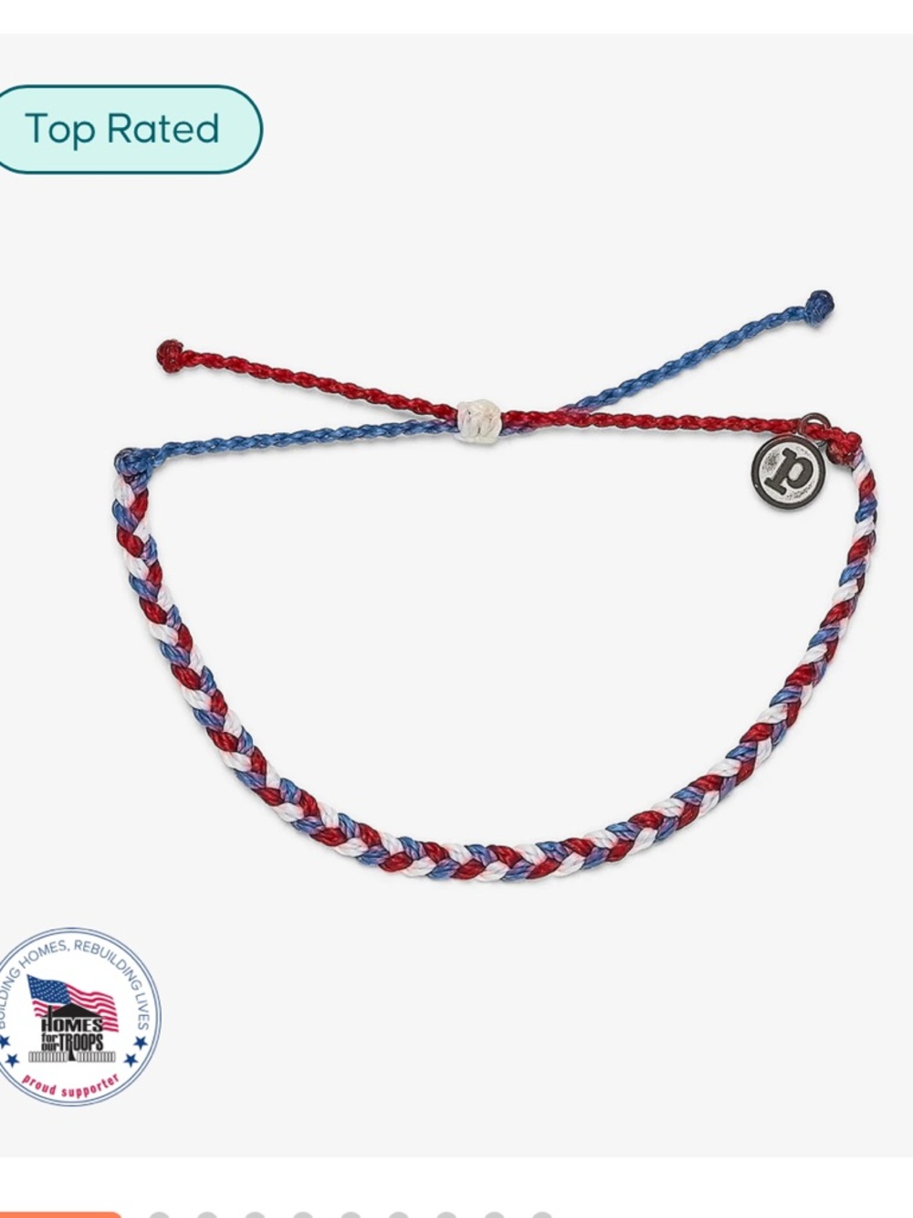 PURA VIDA Mini Braid "Homes For the Troops" Red, White & Blue Bracelet NEW